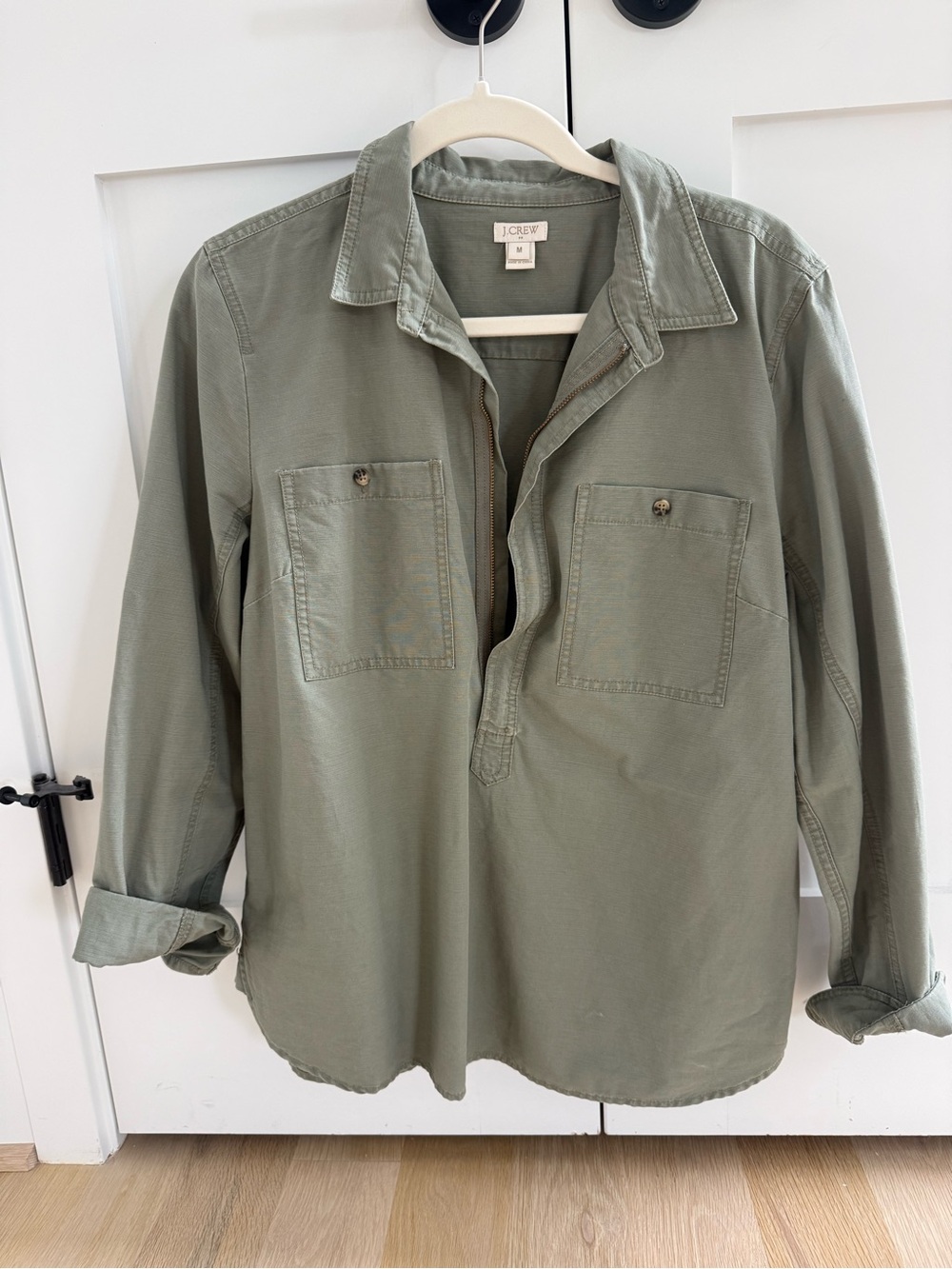 J. Crew Factory Olive Green Utility Popover Shirt Jacket